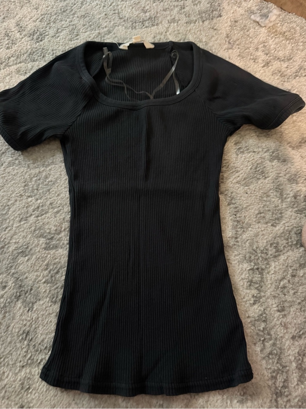 Lucky Brand Black Ribbed Scoop Neck Short Sleeve Top